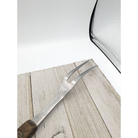 Vintage Flint Arrowhead Stainless USA Serving Meat Fork 17 1/2" Wooden Handle US - Picture 4 of 7